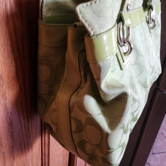 Coach Lime Green Signature Shoulder Tote - Picture 7 of 16